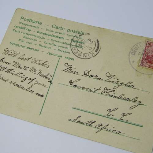 Deutsche Sea post to Kimberly, South Africa with a Deutsche stamp - 28 Oct 1908