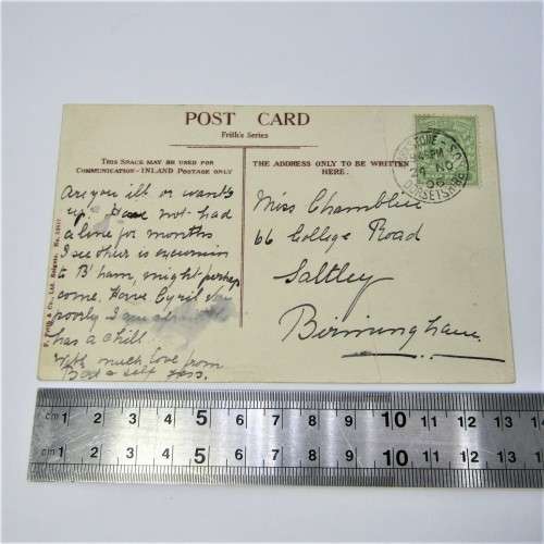 Postcard from Parkstone Poole England to Birmingham England with a half penny stamp