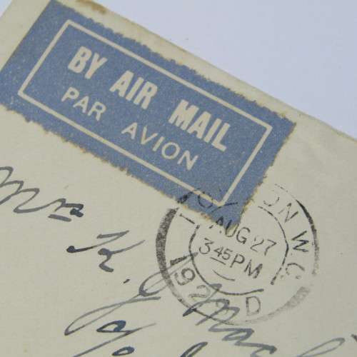 London airmail cover to Natal, South Africa with two London stamps and a London 27 Aug 1929