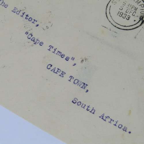 Southampton to Cape Town, South Africa by Airmail with two United States stamps