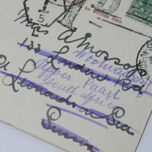 London Postcard to Upper Paarl, South Africa with a 1 Penny and a 5 Pence Tax stamp