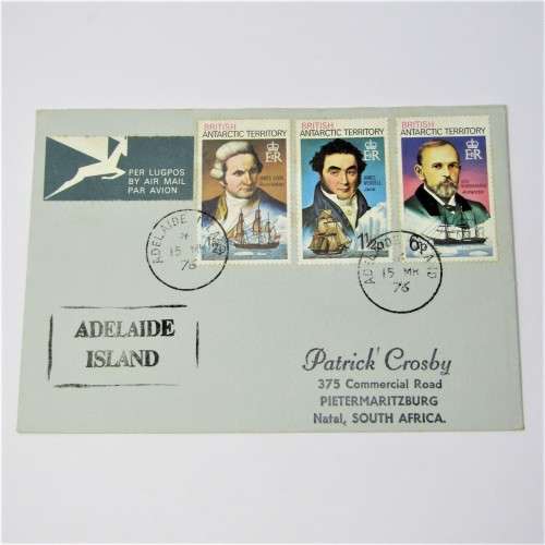 Adelaide Island airmail cover to Natal South Africa with three British Antarctic Territory stamps