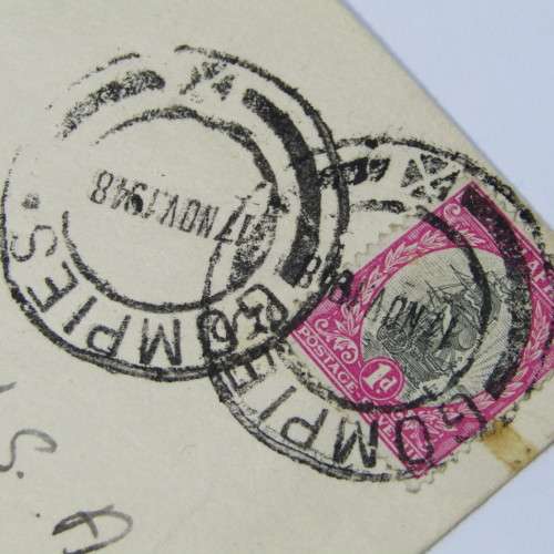 Gompies to Johannesburg with a South African 1 Penny stamp and two Gompies 17 Nov 1948 cancellations