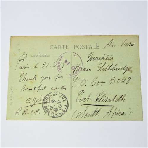 Paris censor cover to Port Elizabeth ( South Africa ) with a French stamp and an unclear Paris cance