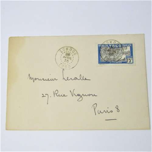 Postal cover from Sekode Togo to Paris France 26 April 1935 with Togo 75 cents stamp