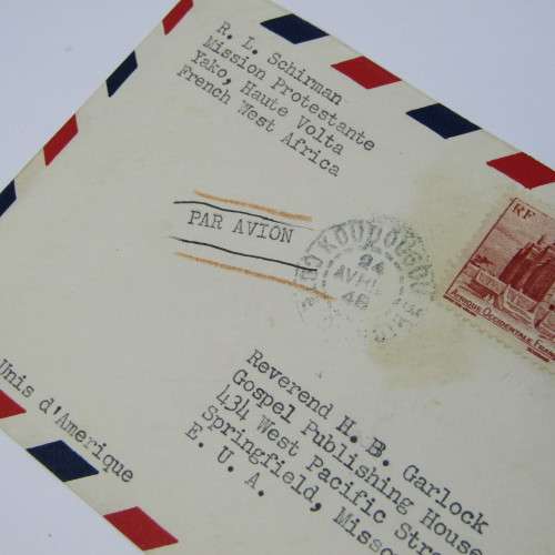 French Africa airmail cover to Missouri with three French African stamps