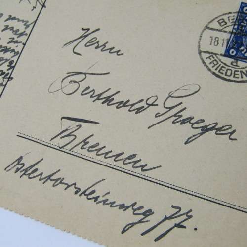 Berlin Inflation issue card with a German stamp and a Berlin 18 Nov 1922 cancellation