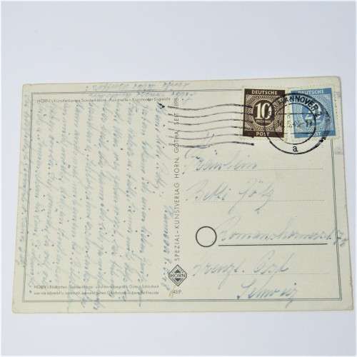 Hannover ( Germany ) internal postcard with two German stamps and a Hannover 10 May 1948 cancellatio