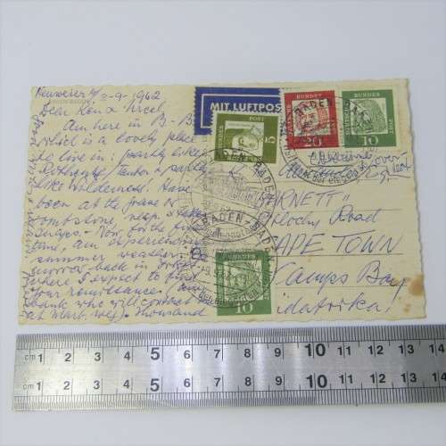 Baden to Cape Town with four German stamps and three Baden 9 Sep 1962 cancellations