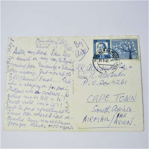 Munchen Germany to Cape Town ( South Africa ) via airmail with two German stamps