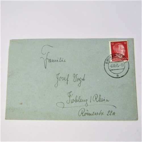 Swinemunde Germany to Rhein with a German stamp and a German stamp and a Swinemunde 6 Oct 1943