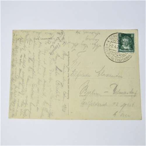 Schwarzburg postcard to Berlin with a German stamp and a Schwarzburg 2 April 1929 cancellation