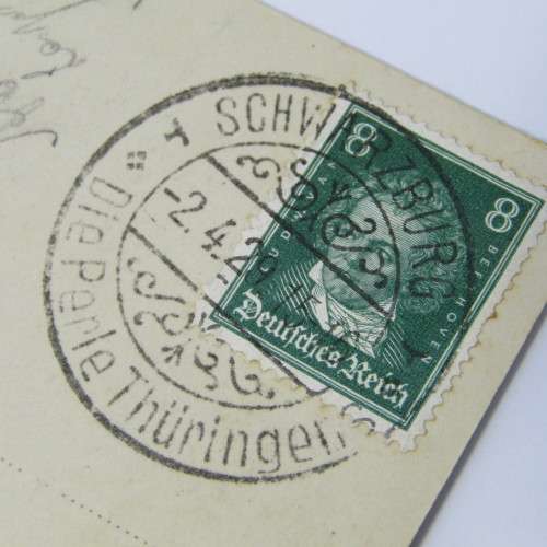 Schwarzburg postcard to Berlin with a German stamp and a Schwarzburg 2 April 1929 cancellation