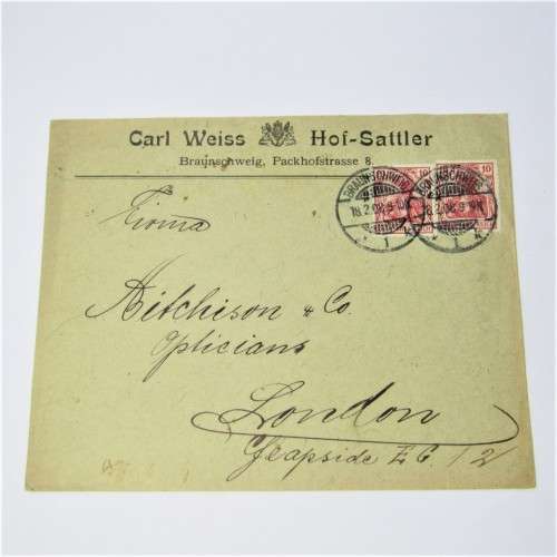 Braunschweig ( Germany ) to London with two German stamps and two Braunschweig 18 Feb 1908 cancellat