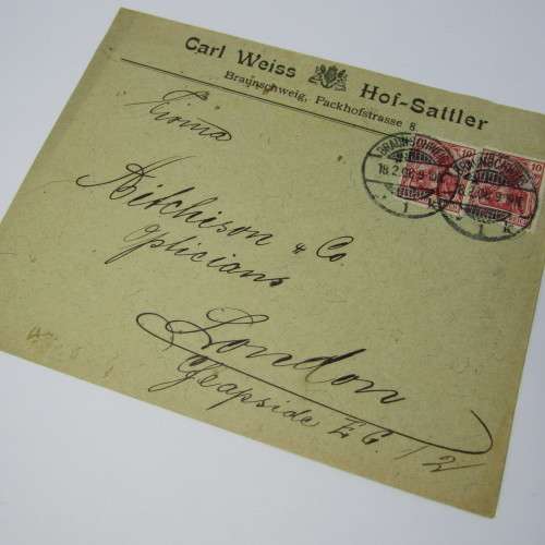 Braunschweig ( Germany ) to London with two German stamps and two Braunschweig 18 Feb 1908 cancellat