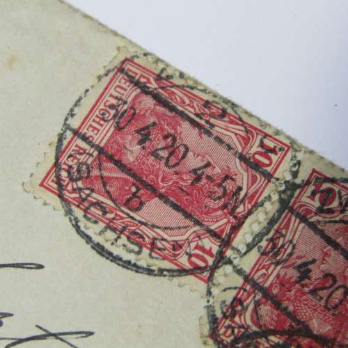 Zwickau Germany to England with three German stamps and four Zwickau 30 April 1920 cancellations