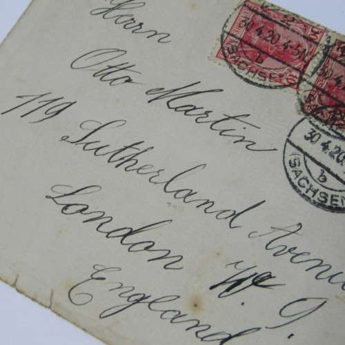 Zwickau Germany to England with three German stamps and four Zwickau 30 April 1920 cancellations