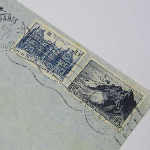 French Airmail cover to Cape Town with two Paris 10 Sep 1947 cancellations