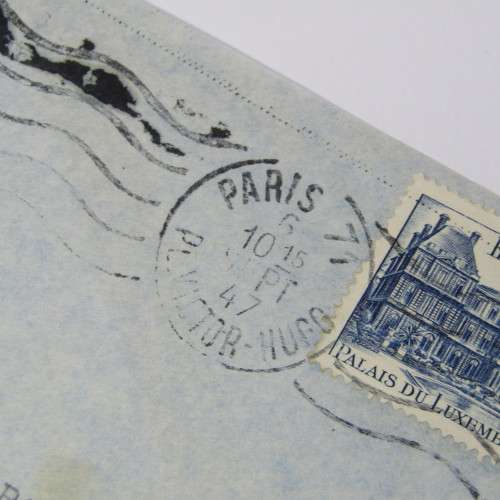 French Airmail cover to Cape Town with two Paris 10 Sep 1947 cancellations