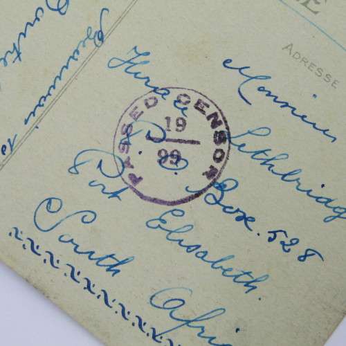 War orphans issue censored postcard from Paris to Cape Town