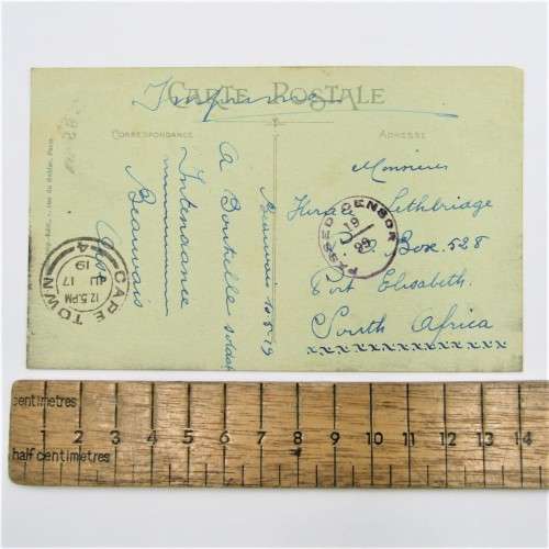 War orphans issue censored postcard from Paris to Cape Town