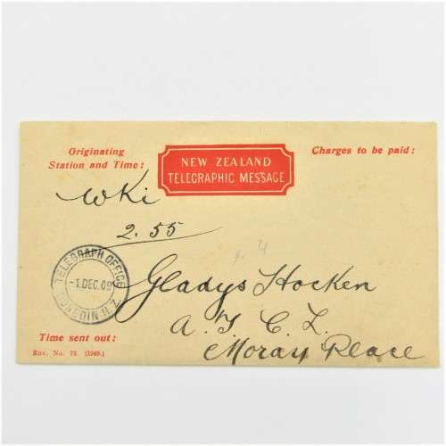 New Zealand Telegraphic message cover with Telegraph office, Dunedin