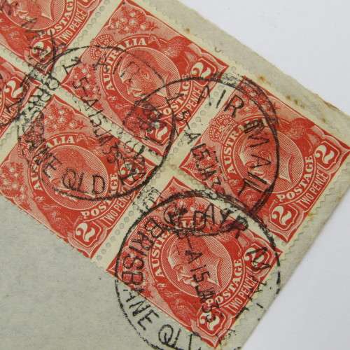 Australia Air Mail Cover from Brisbane with 7 x 2d stamps to Bombay