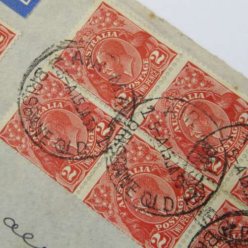 Australia Air Mail Cover from Brisbane with 7 x 2d stamps to Bombay