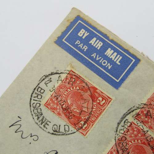 Australia Air Mail Cover from Brisbane with 7 x 2d stamps to Bombay