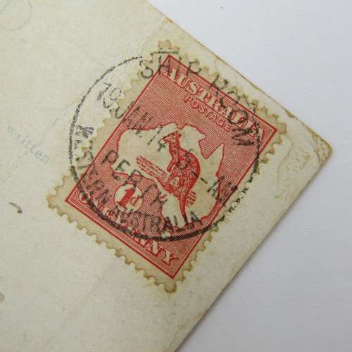 Australian 1d on postcard 1914, ship room, Western Australia, Perth cancellation to South Africa