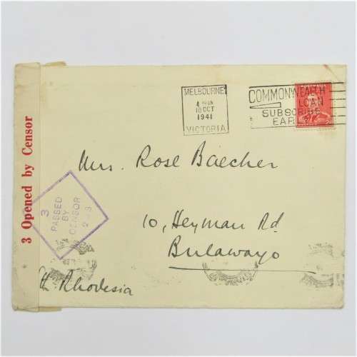 Australian 2d with Common Wealth loan, subscribed early 1941 Victoria cancellation to Rhodesia