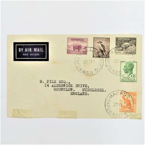 Australian airmail with 12d - 3d - 6d - 6 12d and 9d airmail to England - 22 December 1952