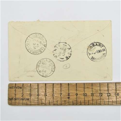 New South Wales 1d and 4 pence with Henty 1904 to Tasmania Registered cover