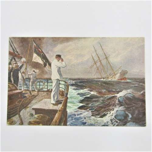 German navel, showing sinking ship post card
