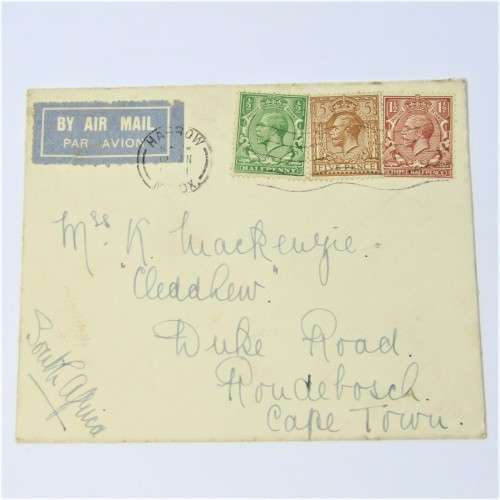 Harrow, London airmail cover to Rondebosch, Cape Town with three United States stamps