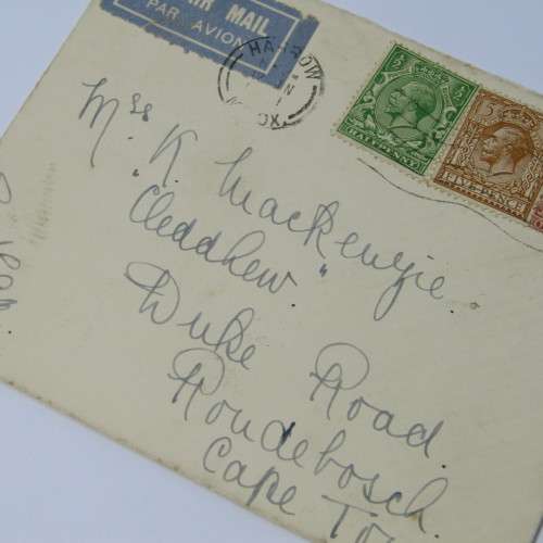 Harrow, London airmail cover to Rondebosch, Cape Town with three United States stamps
