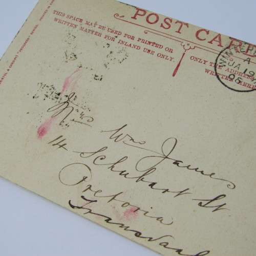 Postcard from Bristol England to Pretoria South Africa via Winterbourne England 19 January 1905