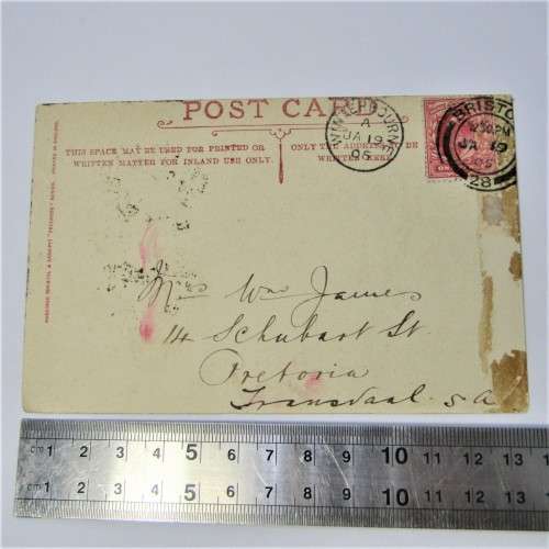Postcard from Bristol England to Pretoria South Africa via Winterbourne England 19 January 1905