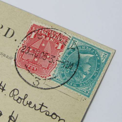 Postcard from England to Graaff Reinet with two stamps and Unclear cancellation