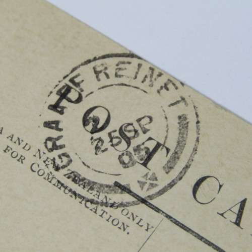 Postcard from England to Graaff Reinet with two stamps and Unclear cancellation