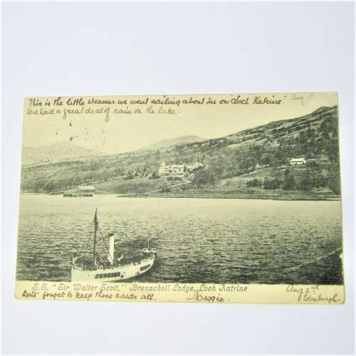 Little Steamer on Loch Katrine Postcard used from Edinburgh Scotland to Riversdale South Africa