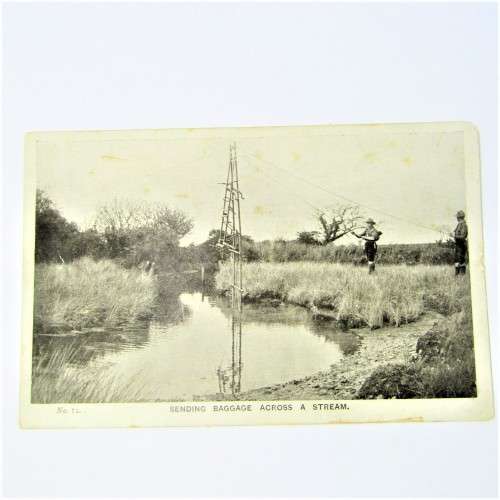 Boy Scouts postcard showing how they send baggage across the river - unused