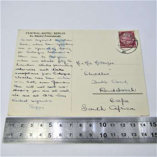 Postcard from Berlin Germany to Rondebosch South Africa with German stamp