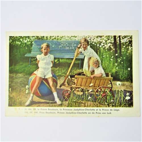 Belgium postcard of Prince Baudovin, Princess Josephine, Charlotte, Prince of Liege