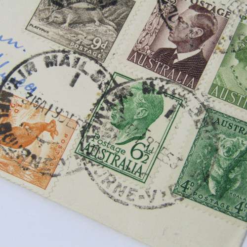 Australian Airmail to South Africa with 13 different stamps on it