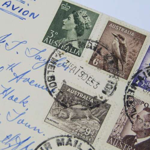 Australian Airmail to South Africa with 13 different stamps on it