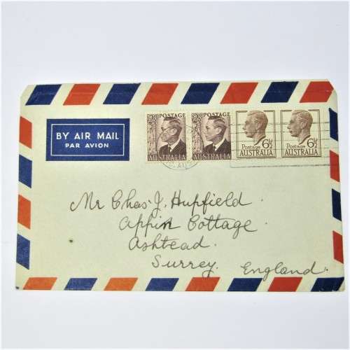 Australian Airmail cover with 2x 6 12d and 2x 2 12d stamps to England