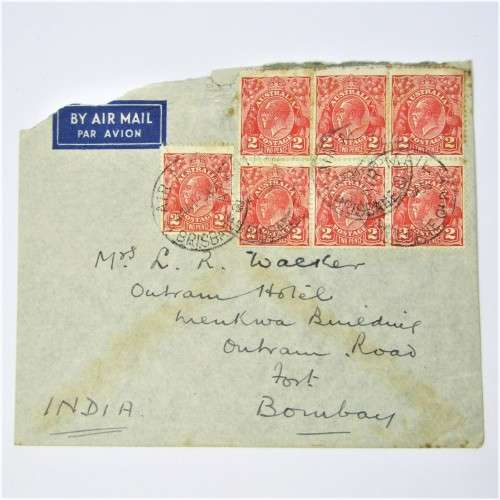 Australian Airmail cover with 7 x 2 pence stamps to India