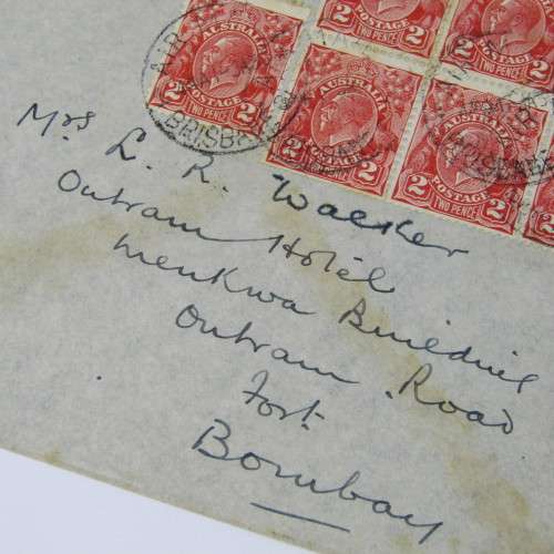 Australian Airmail cover with 7 x 2 pence stamps to India