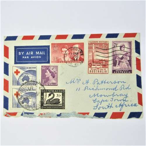 Australian Airmail cover to South Africa with variety of stamps